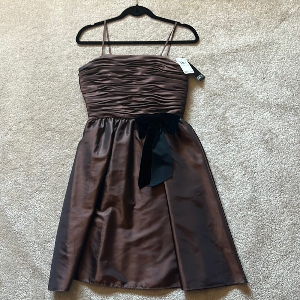 Adrianna Papell Chocolate Taffeta Cocktail, Prom, Evening, Occasion Dress